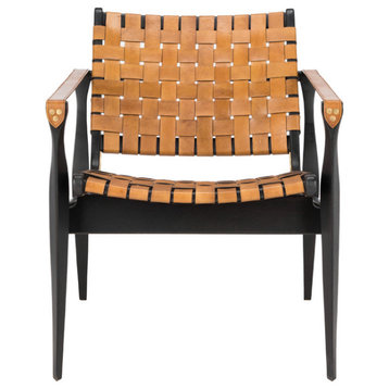 Safavieh Dilan Leather Safari Chair, Black/Brown