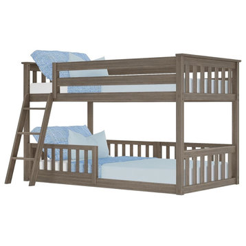 Twin Over Twin Bunk Bed, Sturdy Pine Wood Frame With Safety Guardrail, Clay