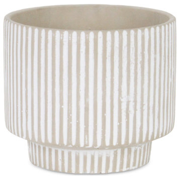 Gray Ceramic Pot with Lined Pattern