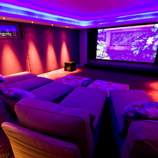 Inspiration for a contemporary home theater remodel in Lyon
