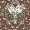 Tiger Chinese Inspired Textured Wallpaper, Maroon, Double Roll