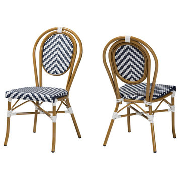 Baxton Studio Blue And White Bamboo Stackable 2-Piece Bistro Dining Chair Set