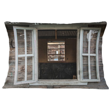 Wooden Walls and Windows Landscape Printed Throw Pillow, 12"x20"
