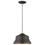 Livex Lighting - Endicott 1-Light Bronze Bell Pendant, Gold Inside - The clean and crisp Endicott bell pendant makes a design statement with the smooth curve of its bronze finish shade. A gold finish on the interior of the metal shade brings a refined touch of style. Antique brass finish accents complete the look.