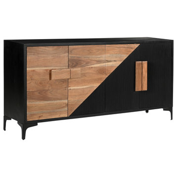 Methone Natural and Black Transitional Four Door Credenza