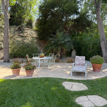 Stamped Concrete Lounge Area with Outdoor Seating | Backyard Entertaining Space
