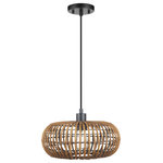 Globe Electric - Novogratz x Globe Trancoso 1-Light Rattan Shade Pendant Light - By utilizing natural fibers and a simple but refined style, the Novogratz and Globe Electric have created a serene light that sits in the pocket of the Hygge mind frame. The Trancoso Pendant Light is an art in creating intimacy with it's natural rattan shade and black hanging cord. The unique shape modernizes the whole design and would look amazing in your kitchen, living room or lanai. Novogratz and Globe Electric - lighting made easy.