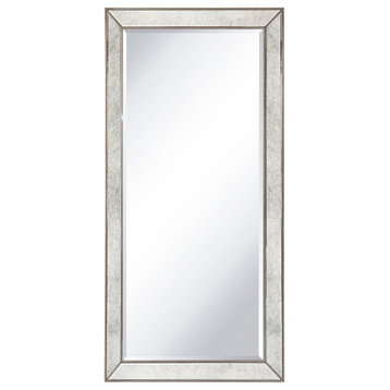 Champagne Bead Beveled Rectangle Solid Wood Framed Wall Mirror, 80"x40"