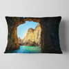 Sea through Rocky Cave Portugal Seashore Throw Pillow, 12"x20"