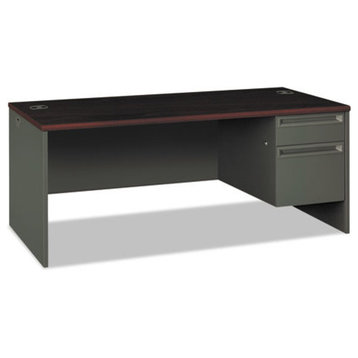 38000 Series Right Pedestal Desk, 72"x36"x29-1/2", Mahogany/Charcoal
