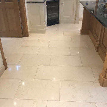 Limestone Kitchen Floor Cleaned, Polished and Sealed in Boughton