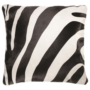 Natural Torino Cowhide Pillow 18"x18", Zebra Black on Off-White