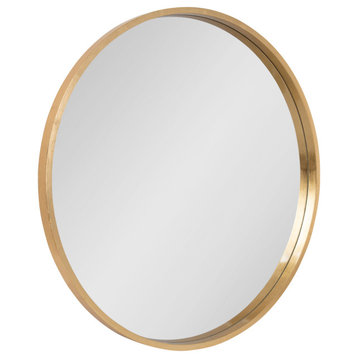 Travis Round Wood Accent Wall Mirror , Gold 31.5 Diameter