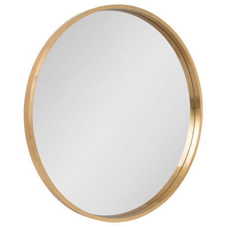 Travis Round Wood Accent Wall Mirror , Gold 31.5 Diameter