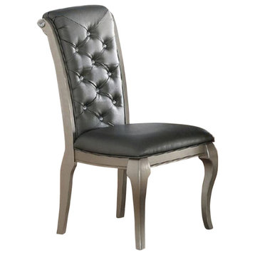 Benzara BM171529 Set Of 2 Rubber Wood Dining Chair Tufted Back, Gray & Silver