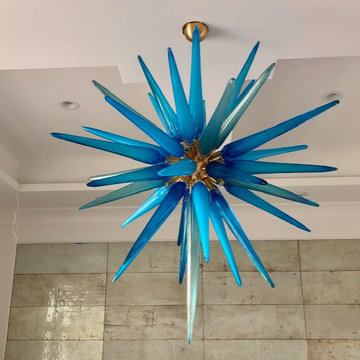 Custom Murano Glass Icicles Chandelier - 3 colors, 12 g9 lights + 10 LED lights