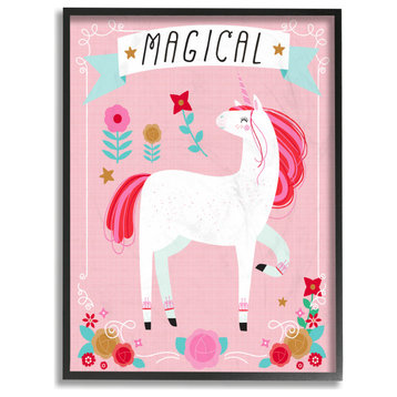 Stupell Industries Magical Colorful Unicorn, 24"x30", Black Framed