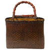 Asian Handmade Rustic Brown Rattan Bamboo Handle Hand Bag Hws3030
