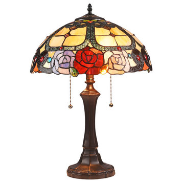 CHLOE-Lighting SIMONE Floral 2-Light Dark Bronze Table Lamp, 16" Wide