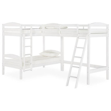 Bowery Hill 2 Tier Twin Triple Wooden Bunk Bed in White