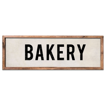 Wood Bakery Sign, Hand Painted Kitchen Sign, 12x36, Brown Frame