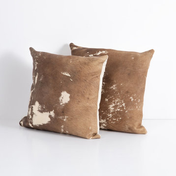 Cowhide Pillow, Set of 2 - Warm Brown