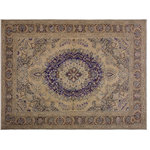 Bareens Designer Rugs - Vintage Rustic Soares Tan/Brown Wool Rug - 8'0'' x 11'0'' - A mesmerizing addition to any decor, this brand-new hand knotted vintage wool rug featuring vibrant colors and a traditional design is made by skilled artisans capable of creating the most exceptional Persian knotted rugs. Harnessing the natural energy of the sun, each rug is organically neutralized from its original color, distressed and then saturated in an infusion of a bold vibrant color pallet to give it a fresh perspective and modern appeal. This masterpiece draws its inspiration from traditional and timeless rug designs, which provides both harmony and contrast bringing a phenomenal twist in any decor. An intricate design and exquisite coloration make this wool rug a standout piece for any room.