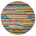Company C - Jubilee Wool Hand Tufted 7' Round Rug, Periwinkle - Hand tufted of 100% wool, our Jubilee rug is a kaleidoscope of color and texture. This area rug's colorful mix of horizontal stripes and subtly circular patterns is accented by strips of tufted wool felt for texture to enliven any room.