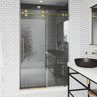 VIGO Elan 60" to 64" W x 74" H Frameless Sliding Shower Door, Matte Gold, Clear Glass