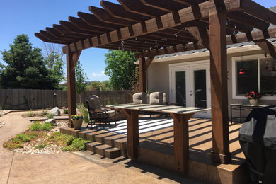Patio - mid-sized craftsman backyard patio idea in Denver with a pergola