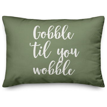 Gobble 'Til You Wobble Lumbar Pillow, Green, 14"x20"