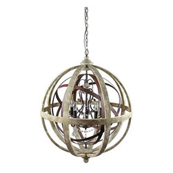 Globe Shape Wooden Pendant Light with Crystal Ornaments - Pendant Lighting