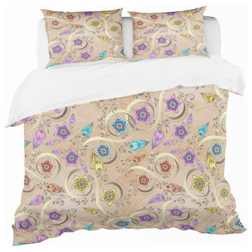 Ornamental Colored Floral Pattern With Flowers Vintage Bedding, King