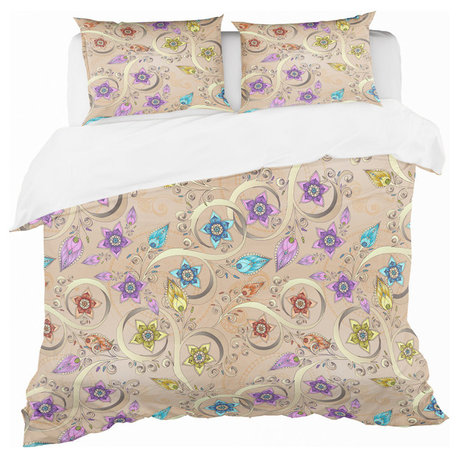 Ornamental Colored Floral Pattern With Flowers Vintage Bedding, King