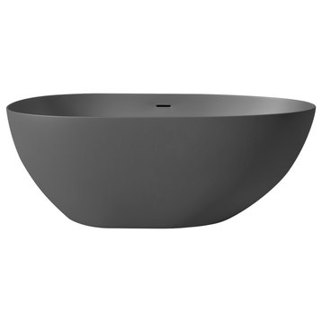 Stone Resin Solid Surface Freestanding Bathtub Soaking Tub, 59", Drak Gray