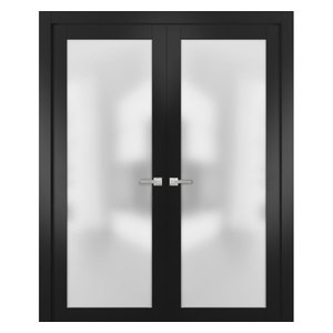 Modern Solid French Door Frosted Glass Planum 2102 Black Matte