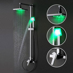 Contemporary Color Changing 8 inch Shower Head + Hand Shower LED Shower Faucet - - Tub And Shower Faucet Sets