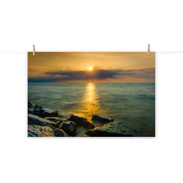 Sunset On Ocean, Sea, Beach Landscape Photo Unframed Wall Art Print, 18" X 24"