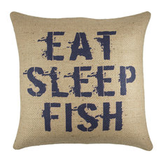 "Eat Sleep Fish" Burlap Pillow, Navy