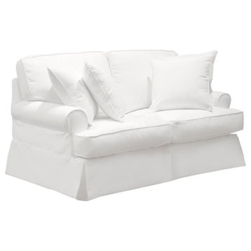 Bowery Hill T-Cushion Fabric Slipcovered Loveseat in White Finish