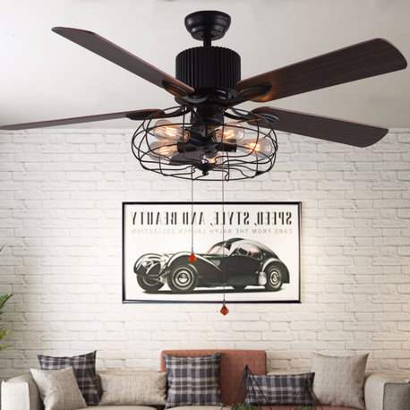 5-Light Black Industrial Ceiling Fan with Remote and Light, Reversible Blades, 42"