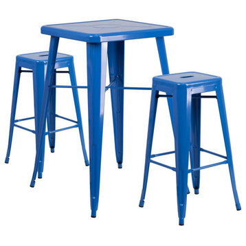 Flash Furniture 23.75" Square Blue Metal Indoor-Outdoor Bar Table Set