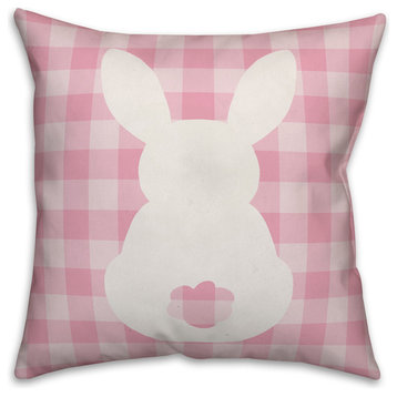 Pink Buffalo Check Sitting Bunny Silhouette 20x20 Throw Pillow Cover
