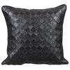 Textured Faux Leather 22"x22" Black Pillows Cover, Black Leather Weave