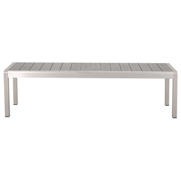 Chloe Coral Outdoor Aluminum Dining Bench With Faux Wood Seat, Gray/Silver