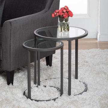 Camber Modern Glass Round Nesting Tables in Pewter 20 inches # 71010