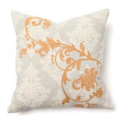 Golden Orange Embroidered Damask Pillow - Decorative Pillows
