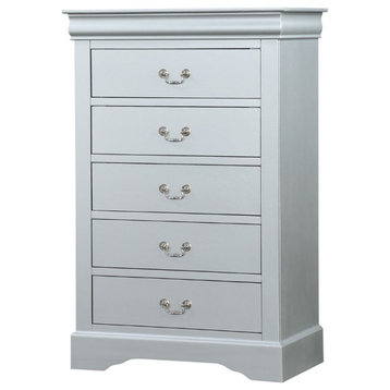 Bowery Hill Traditional 5 Drawer Wood Chest in Platinum Gray