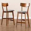 Baxton Studio Grey Upholstered and Brown Finished Wood 2-Piece Counter Stool Set