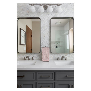 Ensuite Guest Bathroom Marble Mosaics in Chevron & Hex Patterns ...